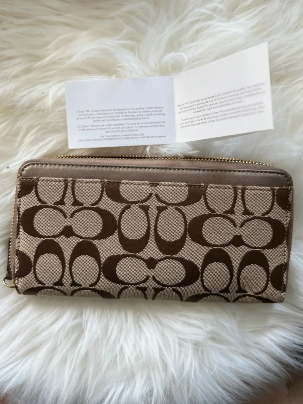 Coach Zip-Around Signature Wallet in Brown with Pink and Black Trim Like New